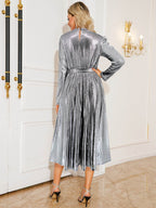 Tie Waist Long Sleeve Midi Dress - Delanoir