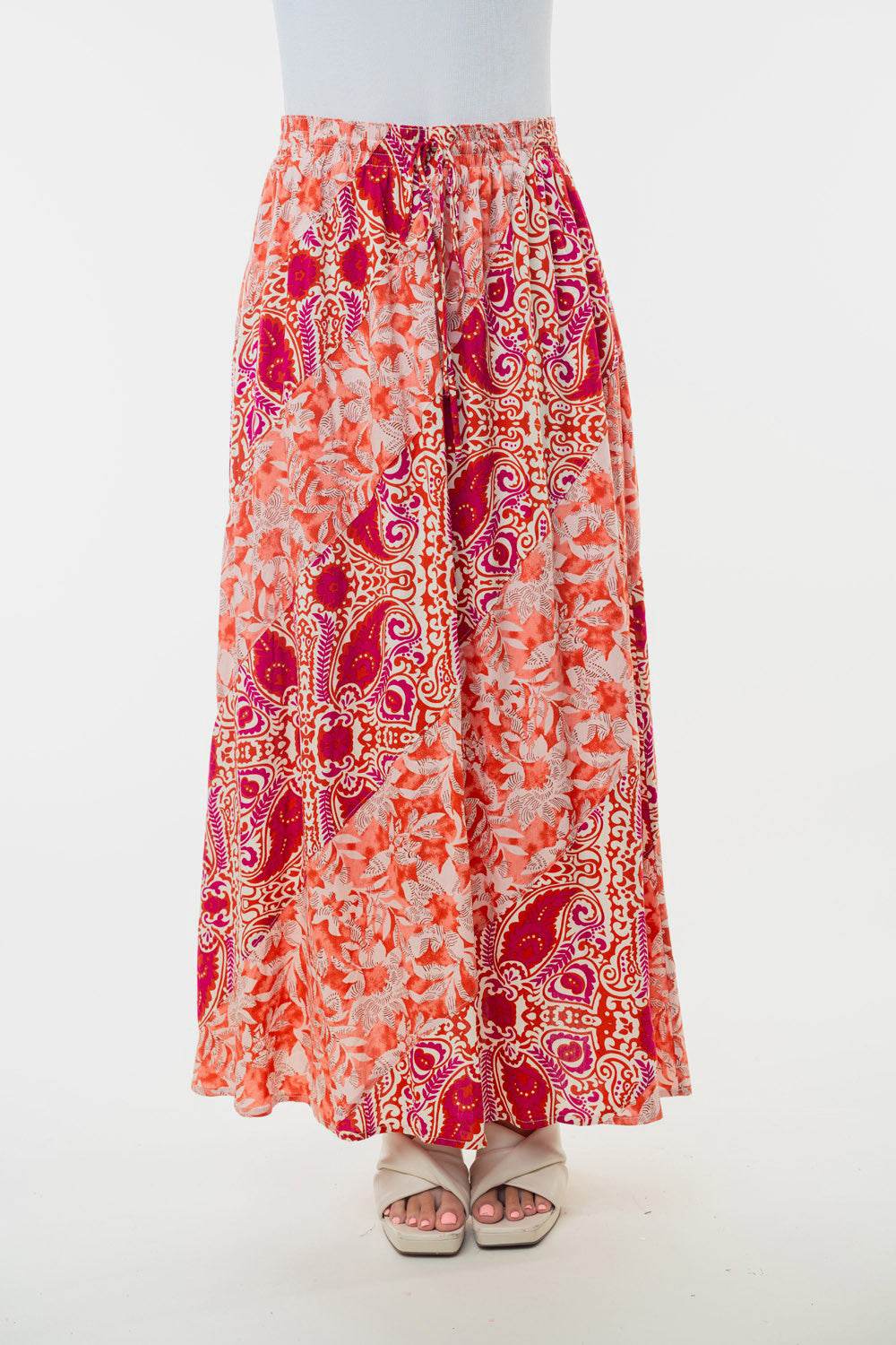 White Birch Full Size High Waisted Floral Woven Skirt - Delanoir
