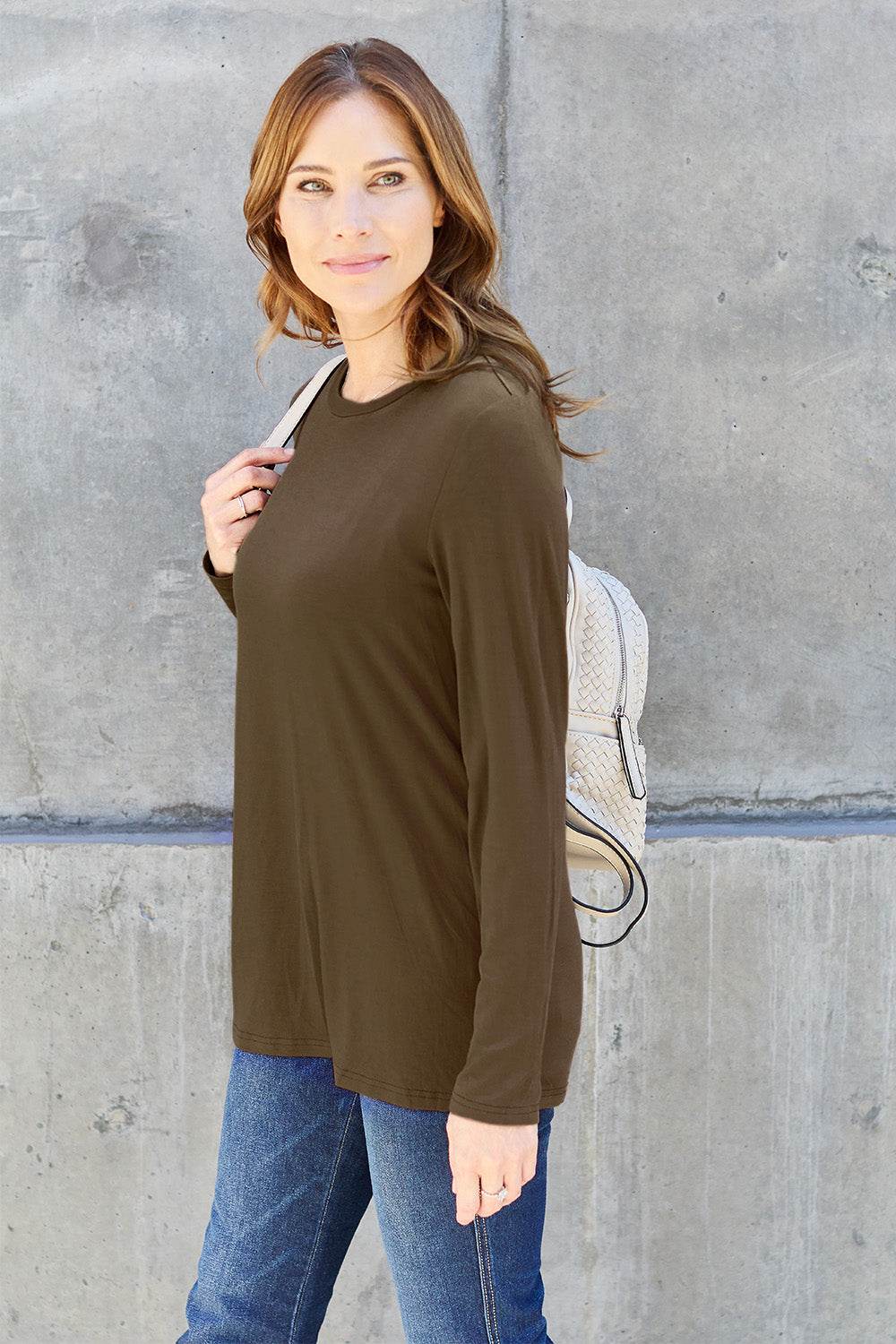 Basic Bae Full Size Round Neck Long Sleeve Top - Delanoir
