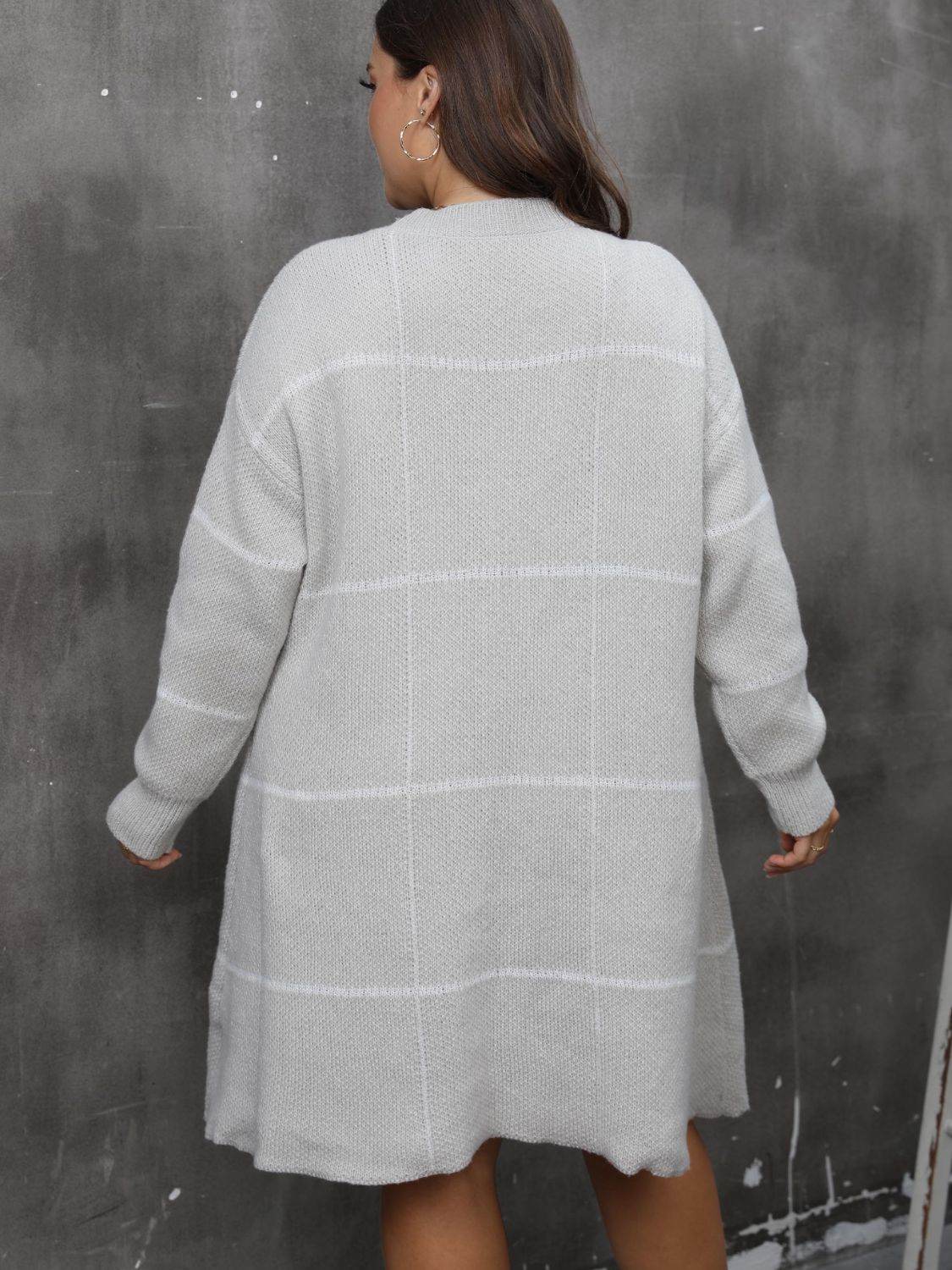 Plus Size Round Neck Long Sleeve Sweater Dress - Delanoir