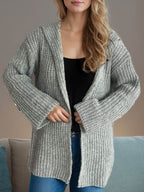Sequin Detail Long Sleeve Hooded Cardigan - Delanoir