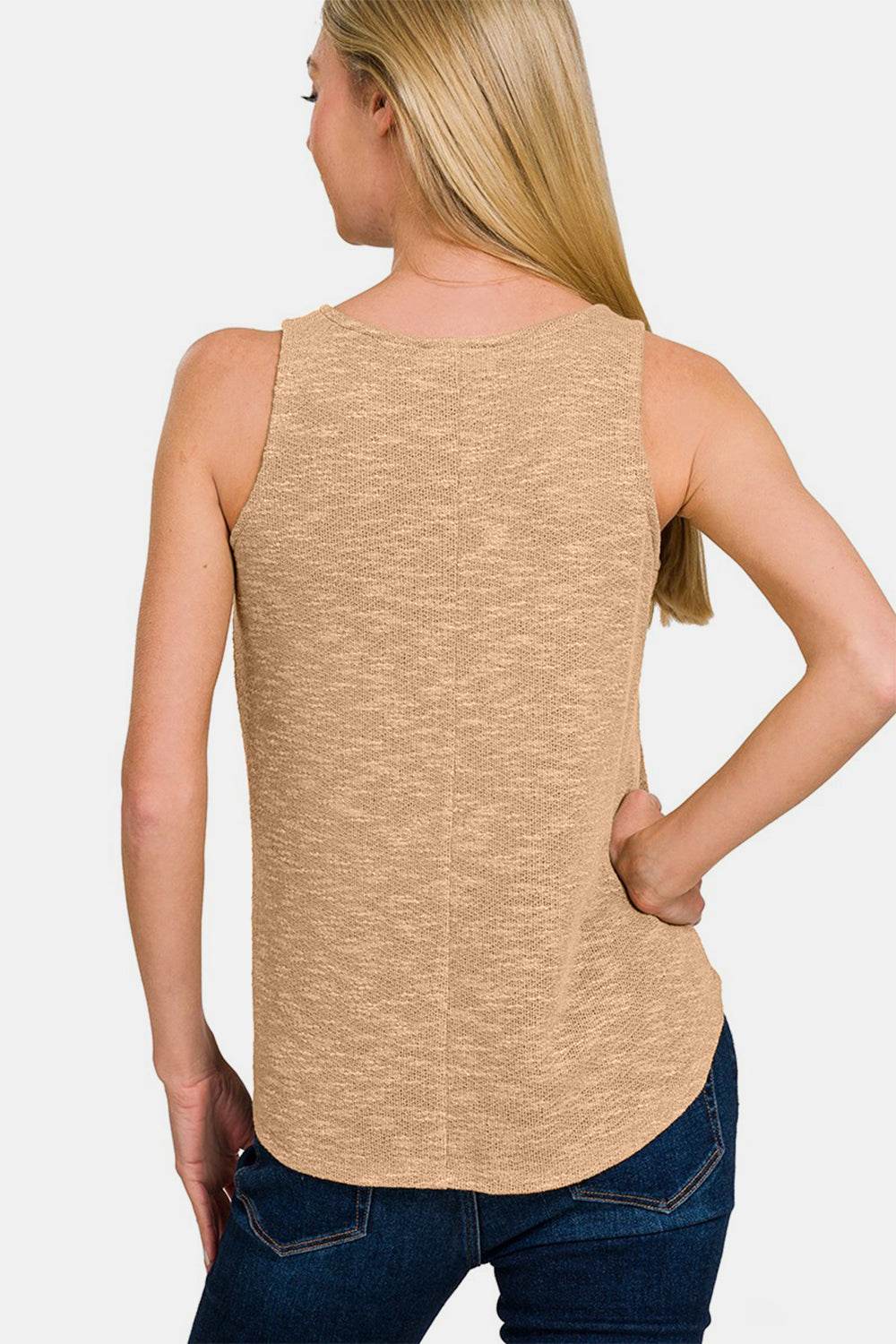 Zenana V-Neck Curved Hem Tank - Delanoir