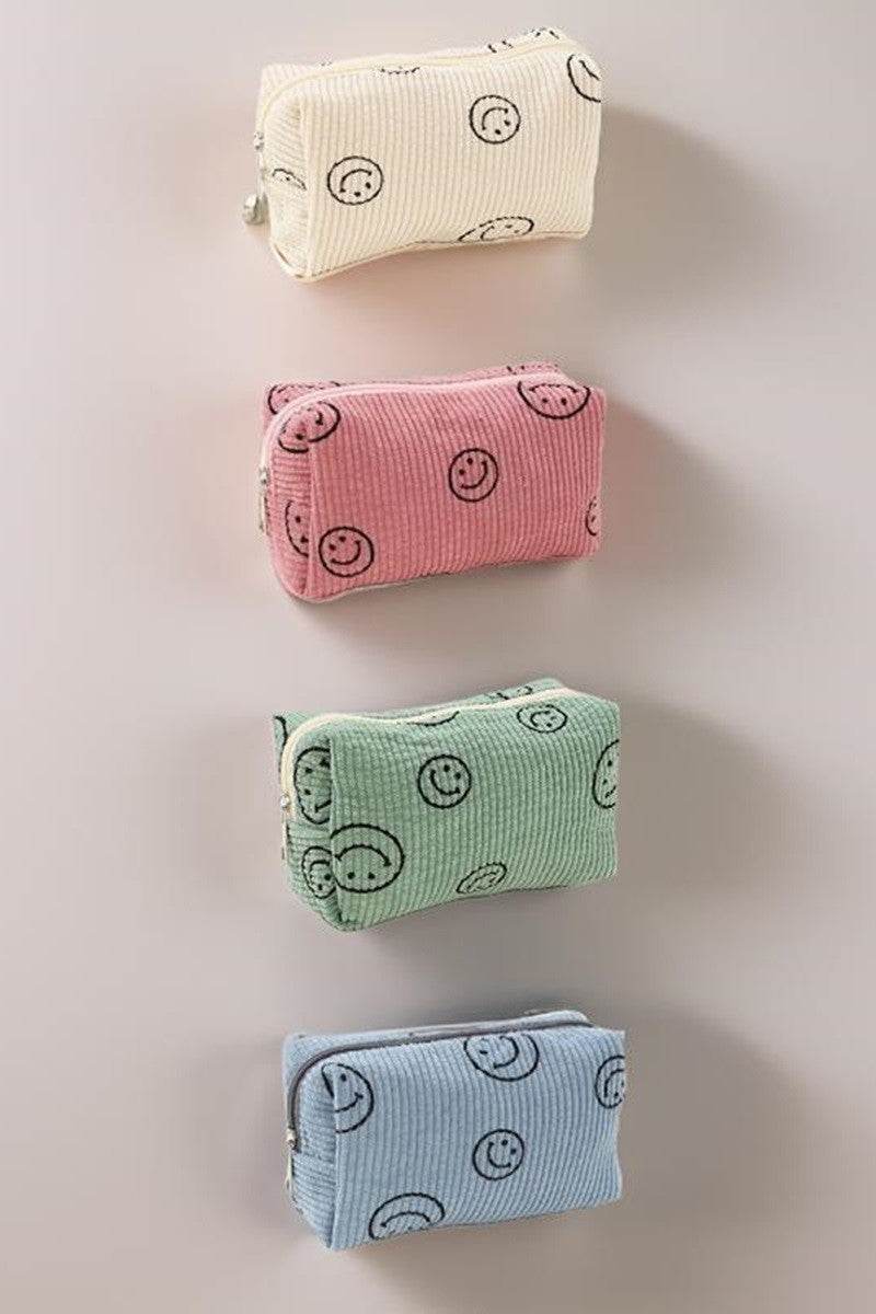 Zenana Smiley Face Corduroy Cosmetic Pouch - Delanoir