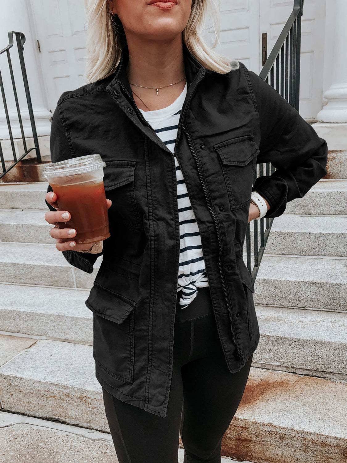 Pocketed Long Sleeve Zip Up Jacket - Delanoir
