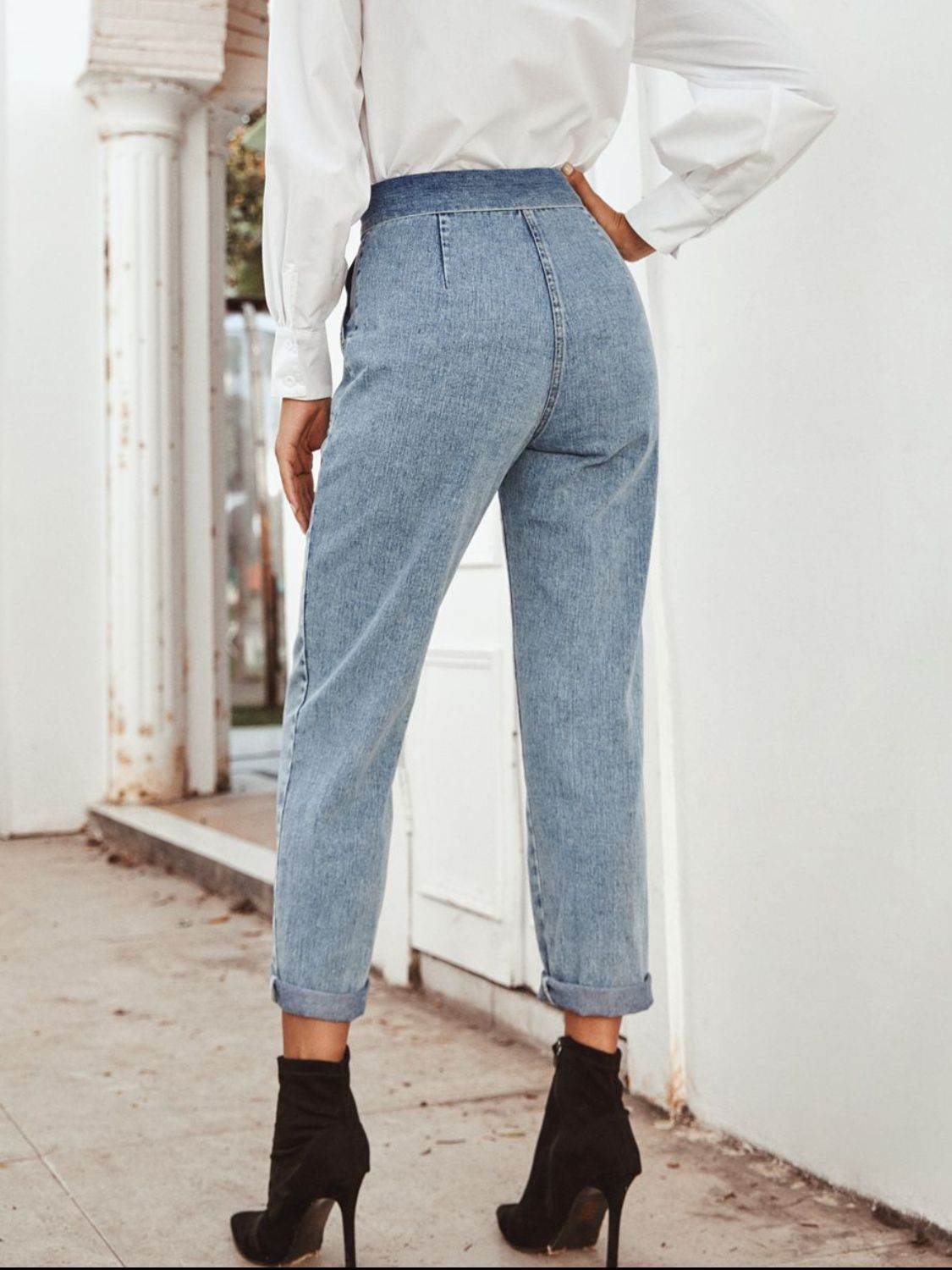 Tied Straight Leg Jeans with Pockets - Delanoir