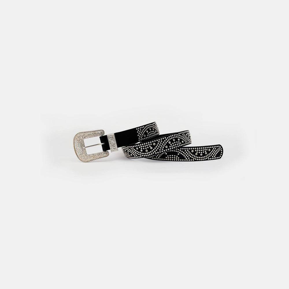 Studded Rhinestone PU Leather Belt - Delanoir