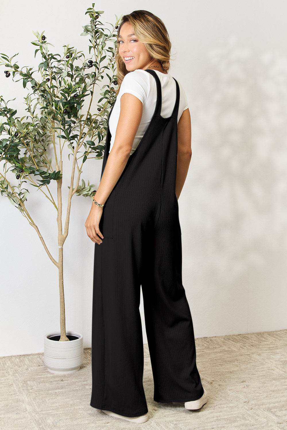 Double Take Full Size Wide Strap Overall with Pockets - Delanoir