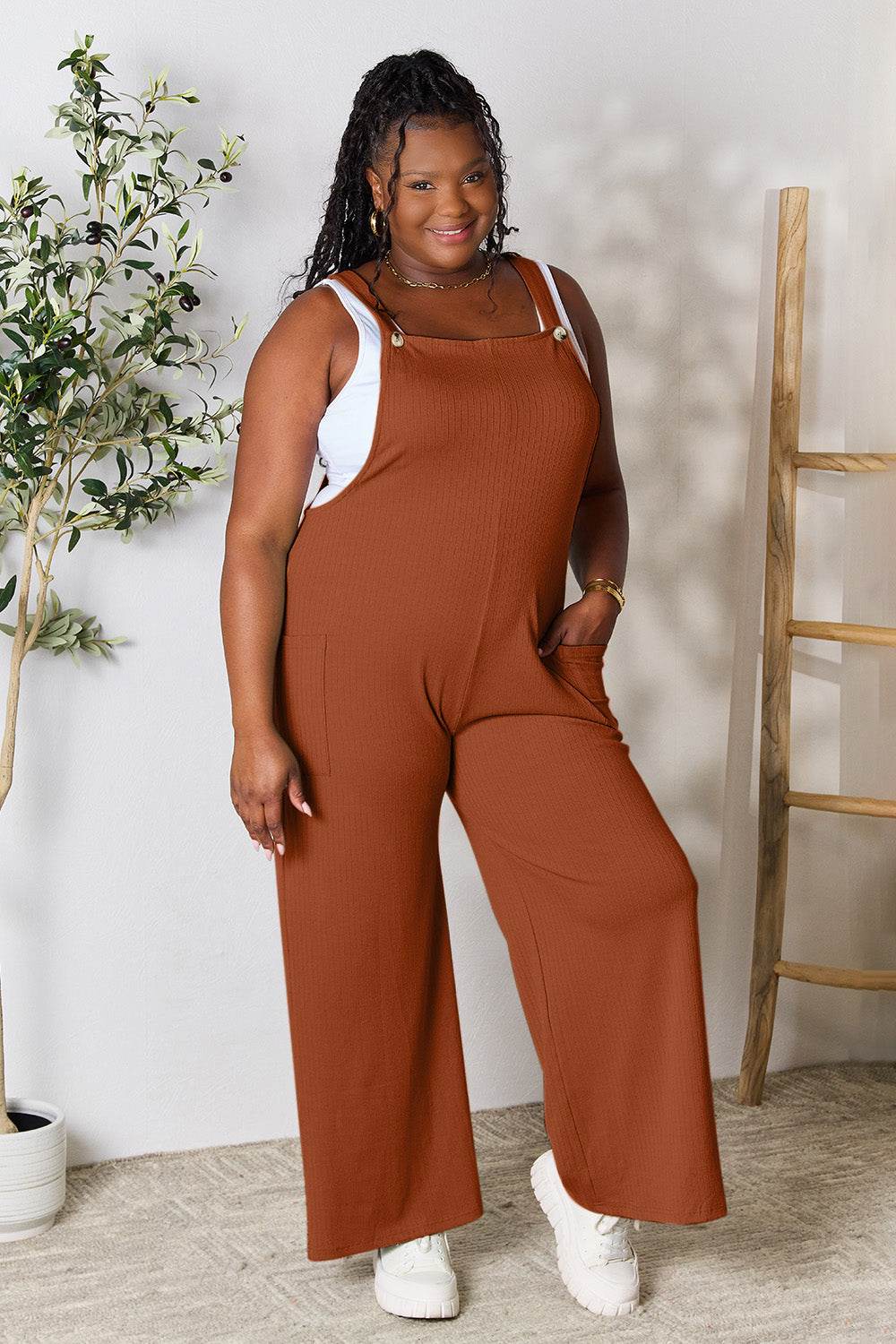 Double Take Full Size Wide Strap Overall with Pockets - Delanoir