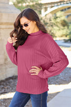 Basic Bae Full Size Ribbed Exposed Seam Mock Neck Knit Top - Delanoir