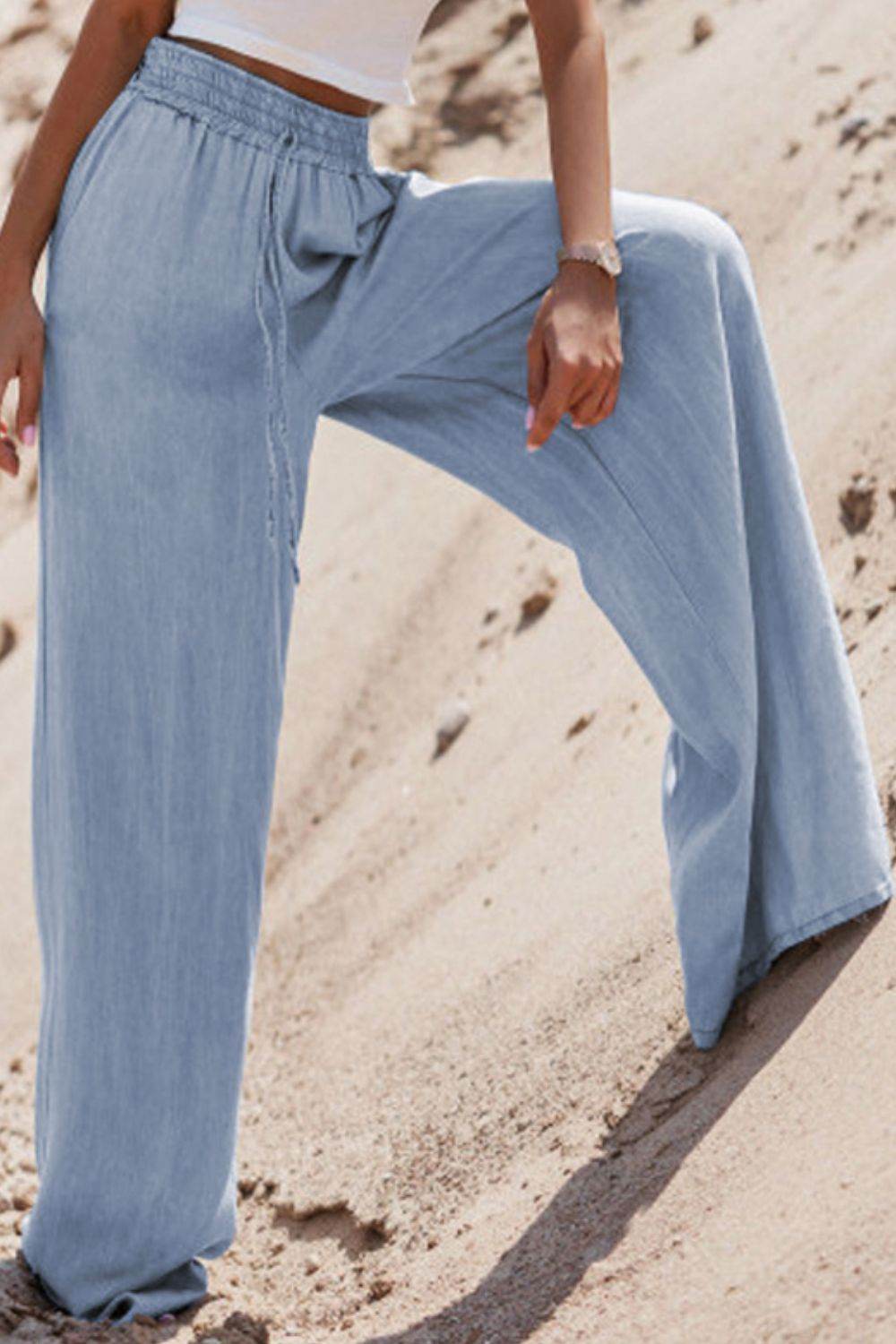 Drawstring Wide Leg Jeans - Delanoir