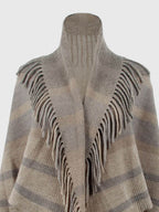 Fringe Detail Open Front Poncho - Delanoir
