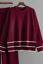 High-Low Round Neck Top and Pants Sweater Set - Delanoir