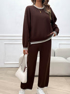 Devine Round Neck Dropped Shoulder Top and Pants Sweater Set - Delanoir