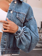 Collared Neck Dropped Shoulder Denim Top - Delanoir