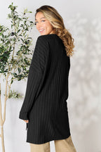 Basic Bae Full Size Ribbed Round Neck Long Sleeve Slit Top - Delanoir
