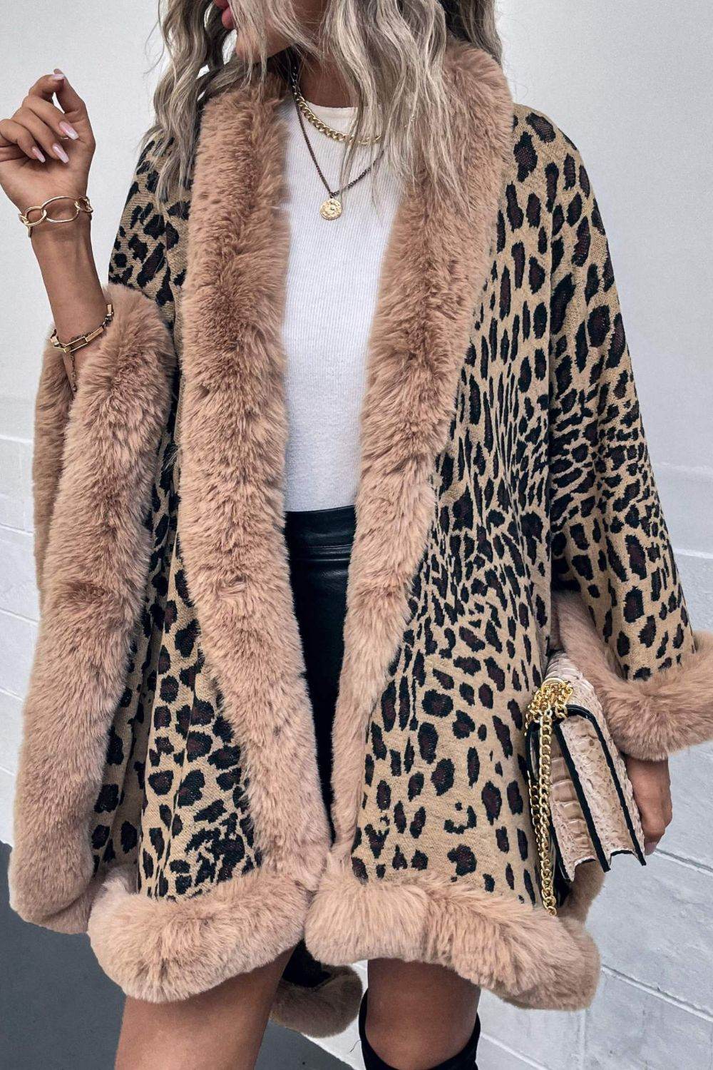 Leopard Open Front Poncho - Delanoir