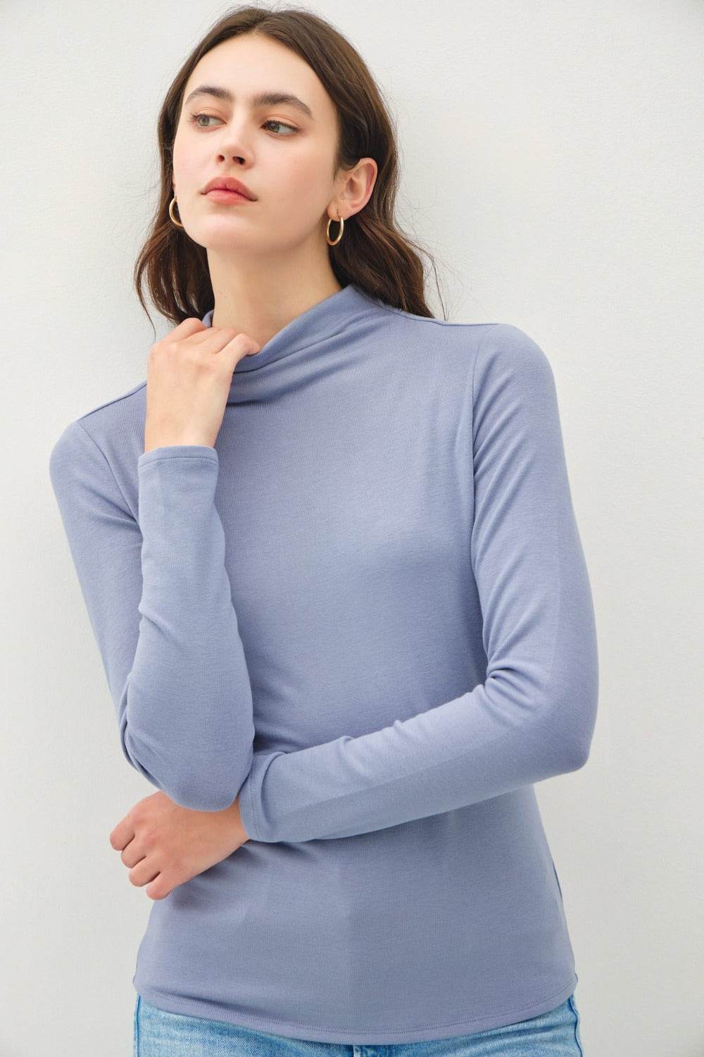 Be Cool Mock Neck Long Sleeve T-Shirt - Delanoir
