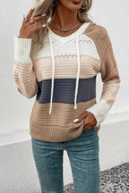 Perfee Color Block Drawstring Hooded Sweater - Delanoir