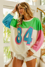 BiBi Color Block Patched Long Sleeve Top - Delanoir