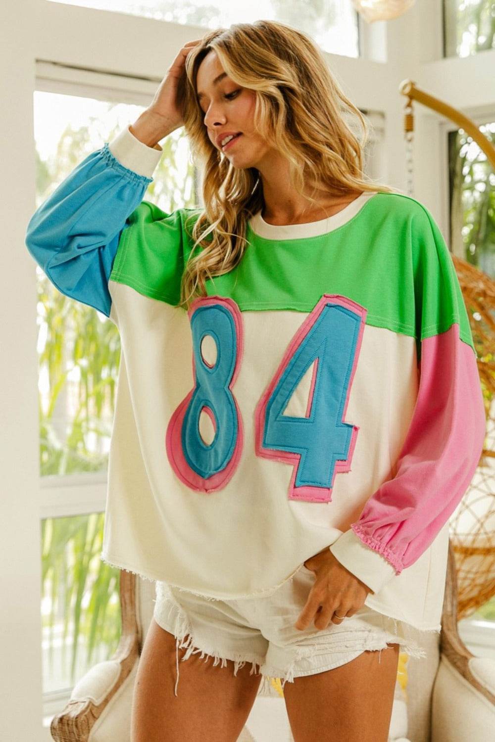 BiBi Color Block Patched Long Sleeve Top - Delanoir