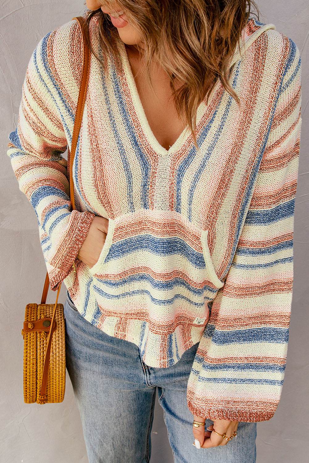 Striped Hooded Sweater with Kangaroo Pocket - Delanoir