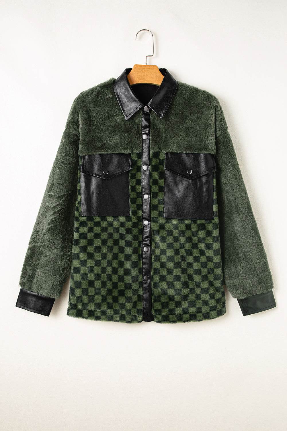 Pocketed Checkered Collared Neck Snap Down Jacket - Delanoir