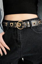 Heart Shape Alloy Detail PU Leather Belt - Delanoir