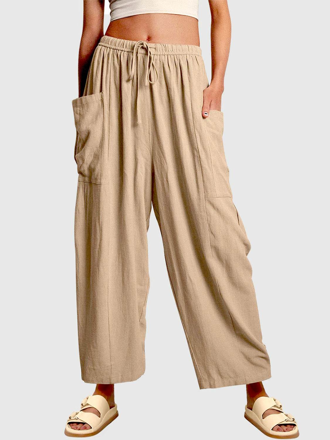 Full Size Wide Leg Pants with Pockets - Delanoir