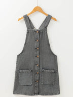 Wide Strap Button Down Denim Overall Dress - Delanoir