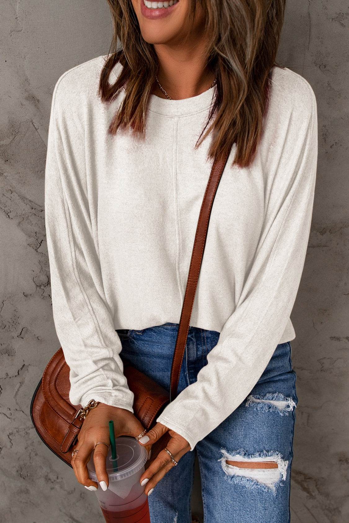 Double Take Full Size Round Neck Long Sleeve T-Shirt - Delanoir