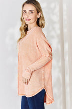Zenana Oversized Washed Waffle Long Sleeve Top - Delanoir