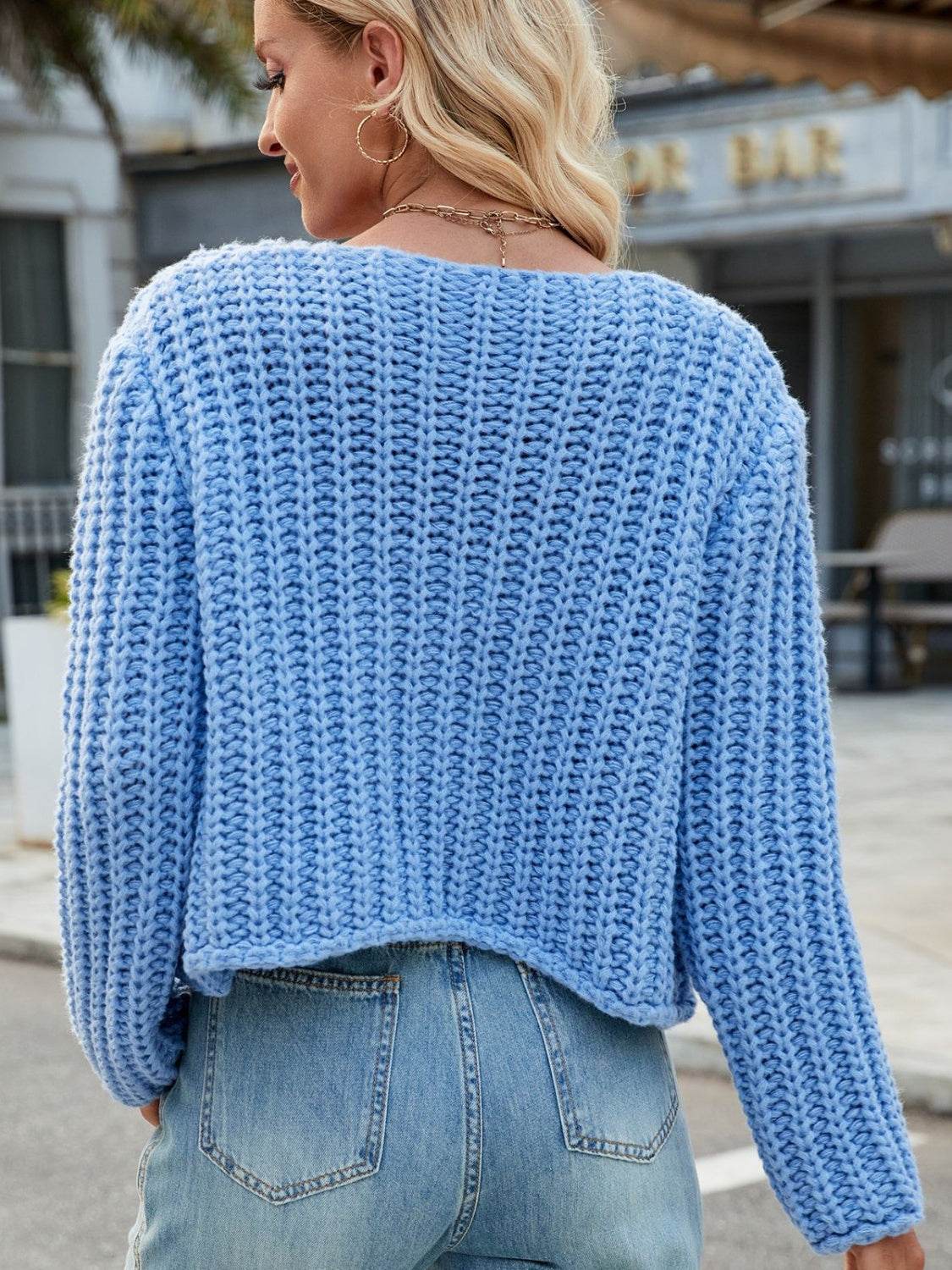 Round Neck Button Up Cardigan with Pockets - Delanoir
