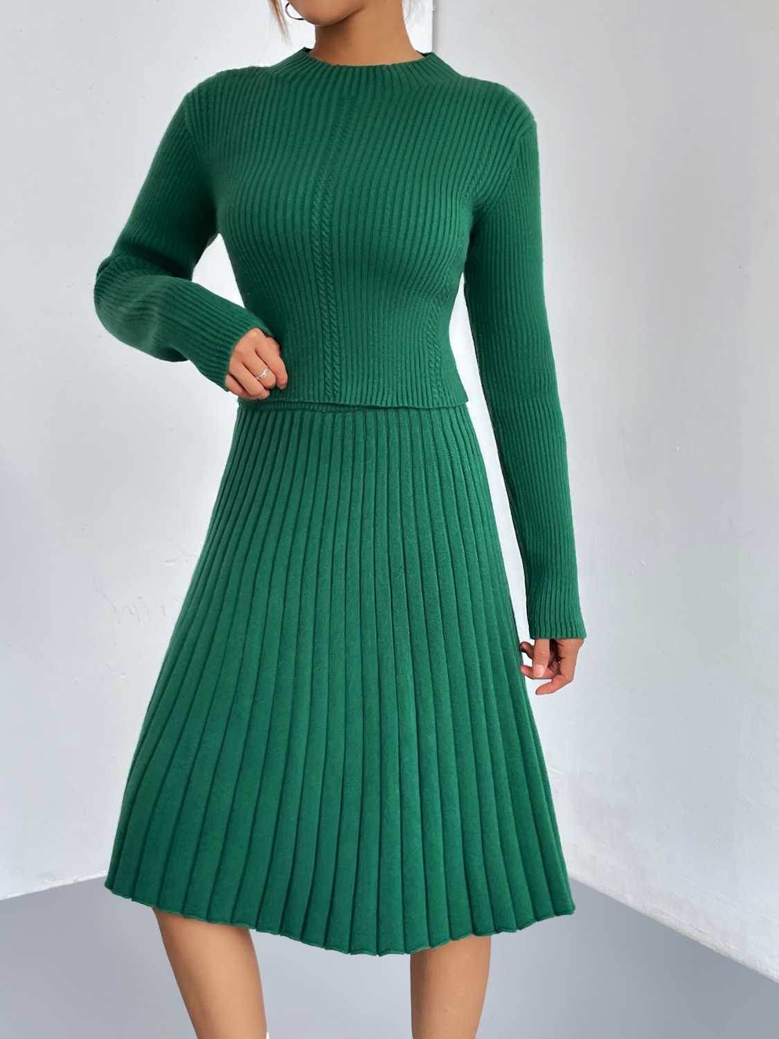 Rib-Knit Sweater and Skirt Set - Delanoir