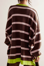 Contrast Stripes Button Down Long Sleeve Cardigan - Delanoir
