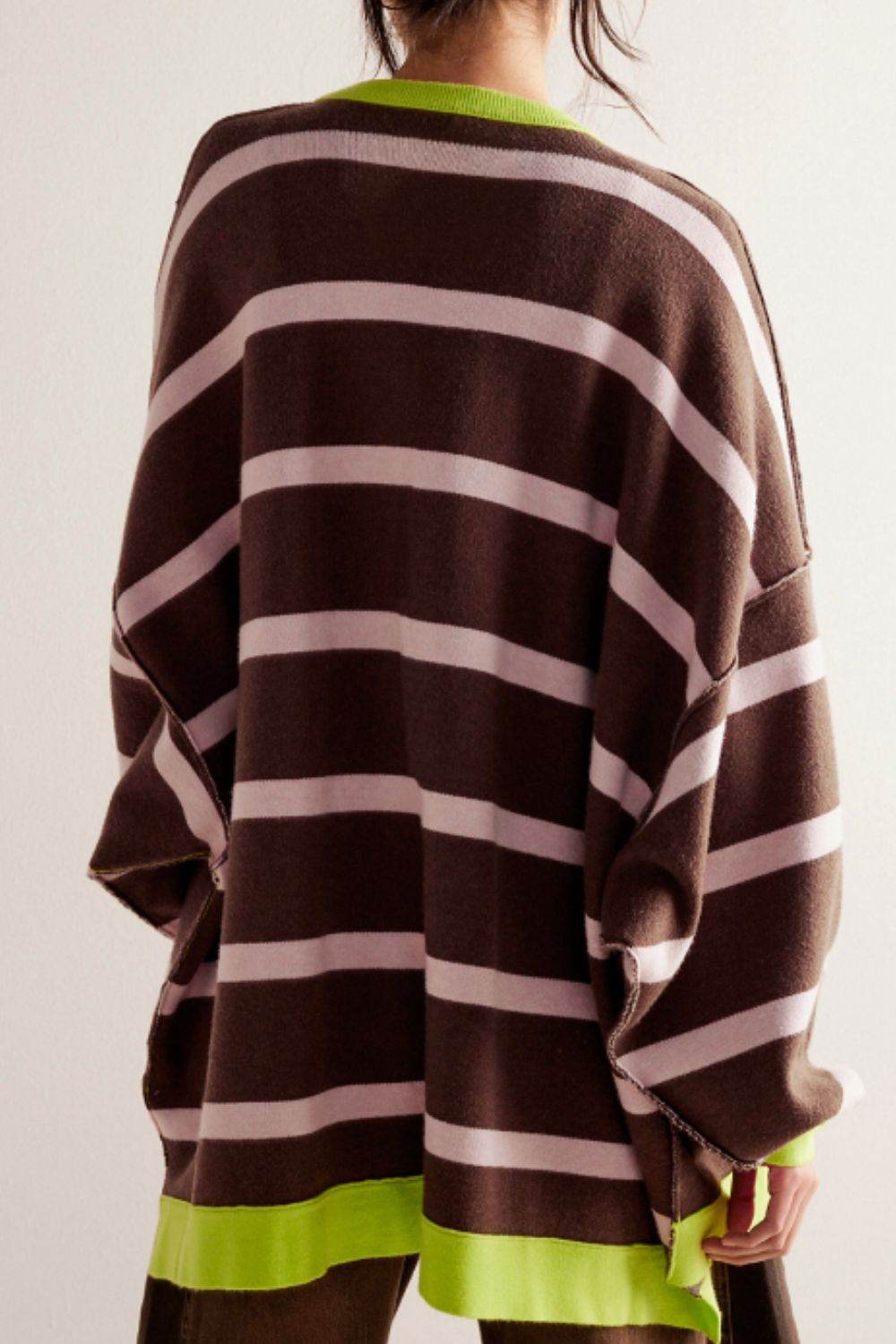 Contrast Stripes Button Down Long Sleeve Cardigan - Delanoir