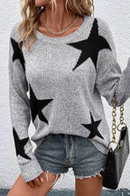 Star Round Neck Dropped Shoulder Sweater - Delanoir