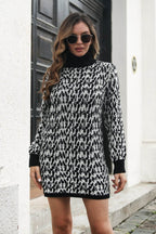 Heathered Turtleneck Mini Sweater Dress - Delanoir