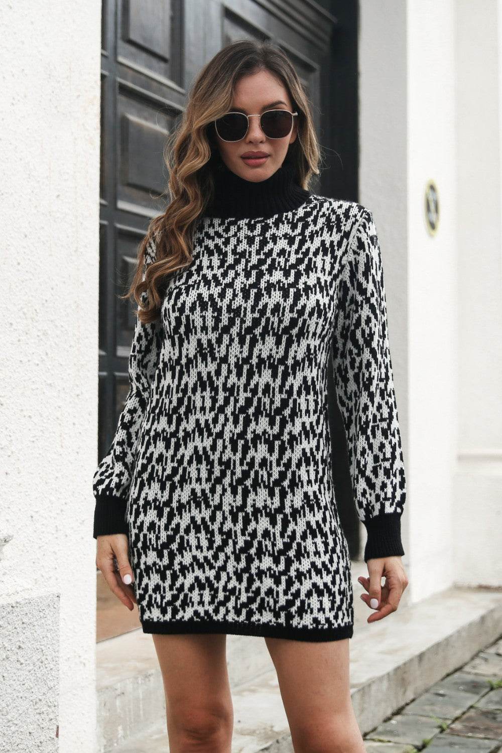 Heathered Turtleneck Mini Sweater Dress - Delanoir