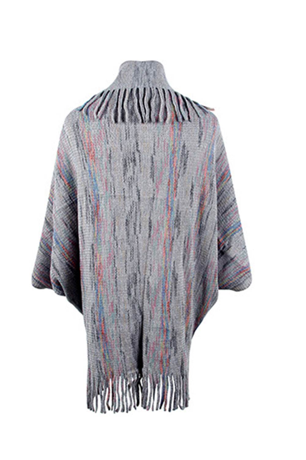 Fringe Detail Printed Poncho - Delanoir