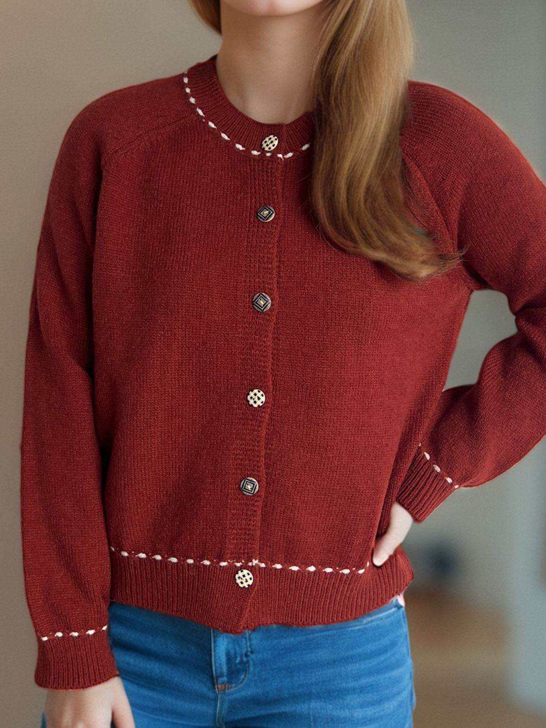 Button Down Long Sleeve Cardigan - Delanoir