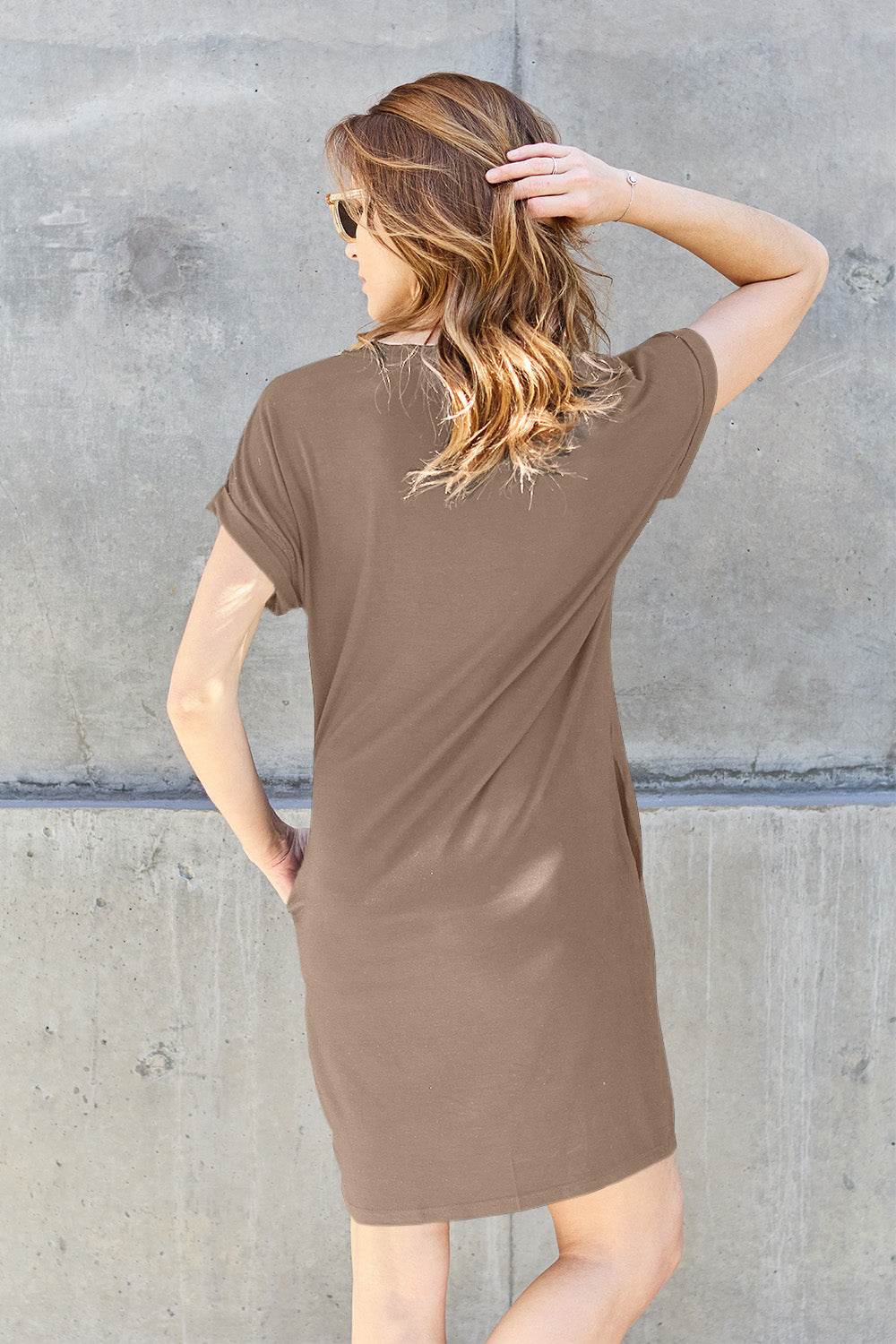 Basic Bae Full Size Round Neck Short Sleeve Dress with Pockets - Delanoir