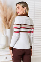 Basic Bae Striped Collared Neck Rib-Knit Top - Delanoir