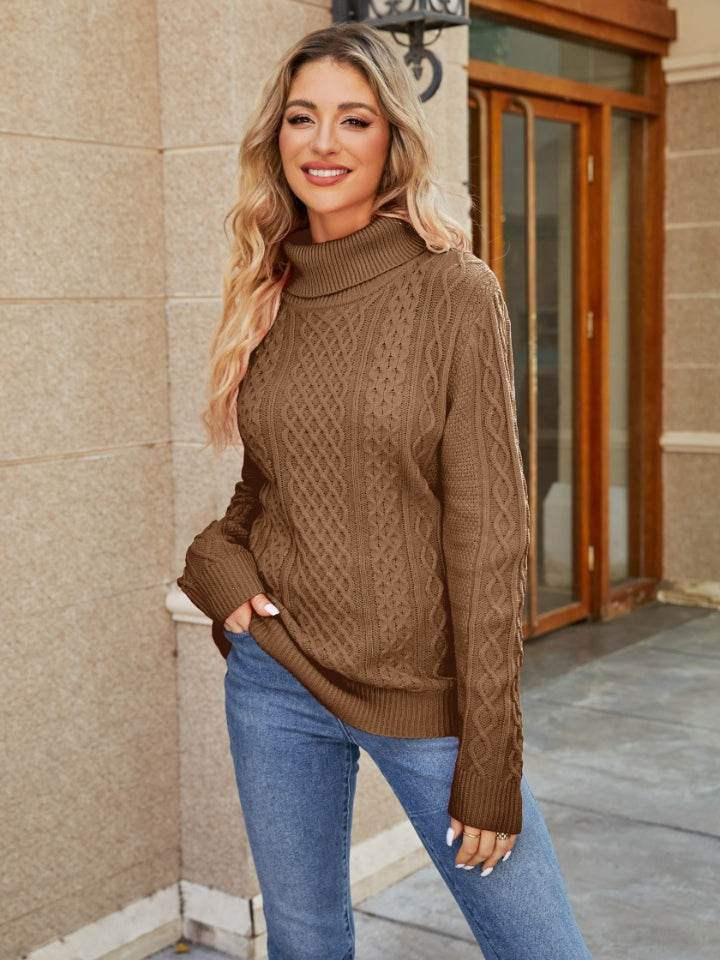 Cable-Knit Mock Neck Sweater - Delanoir