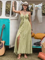 Printed Halter Neck Maxi Dress - Delanoir