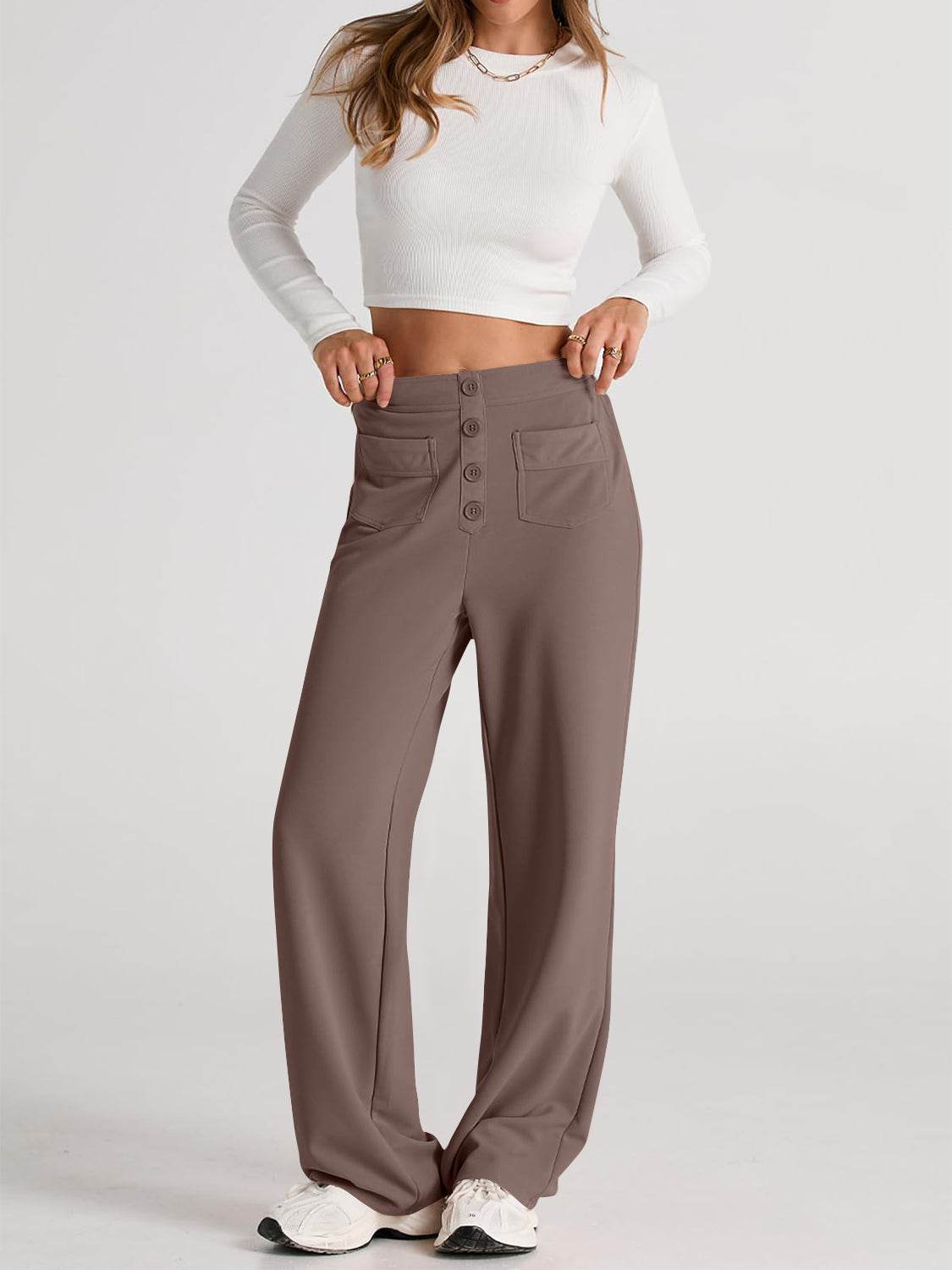High Waist Wide Leg Pants - Delanoir