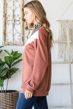 Heimish Full Size Leopard Quarter Zip Mock Neck Sweatshirt - Delanoir
