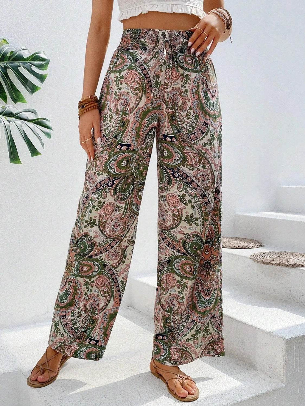 Printed Wide Leg Pants - Delanoir
