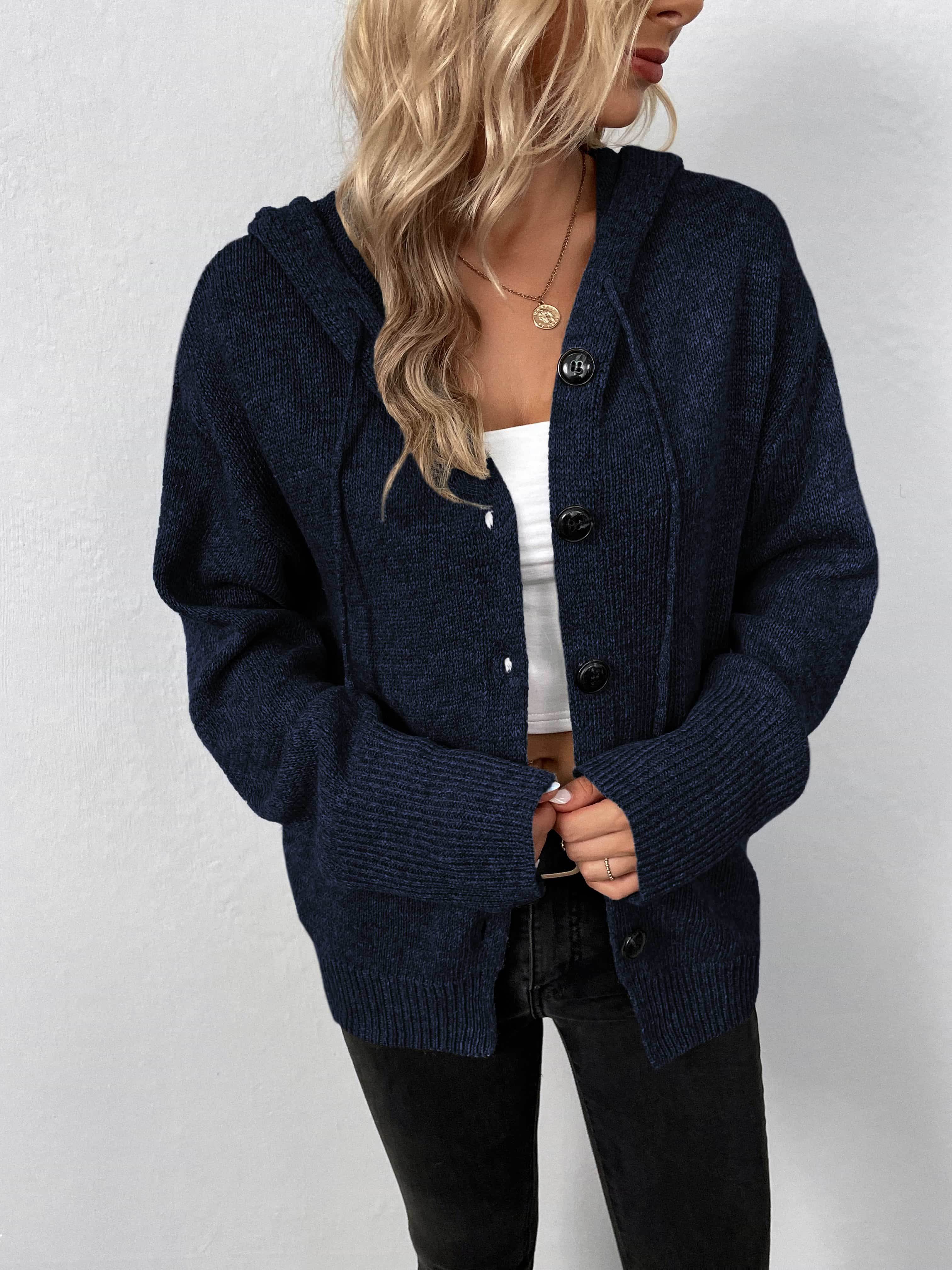 Button-Down Long Sleeve Hooded Sweater - Delanoir
