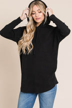 BOMBOM Contrast Drawstring Drop Shoulder Knit Hoodie - Delanoir