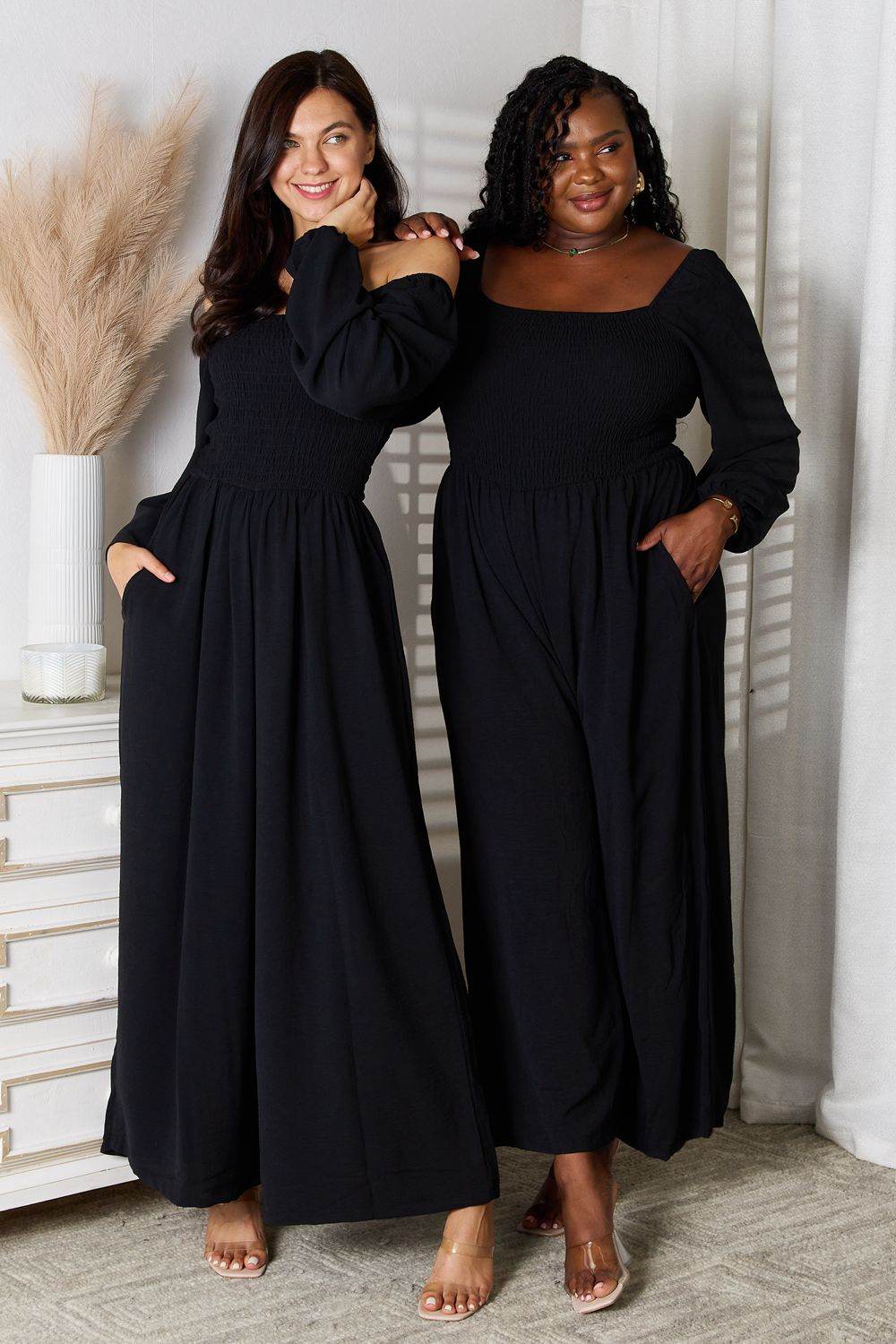 Double Take Square Neck Jumpsuit with Pockets - Delanoir